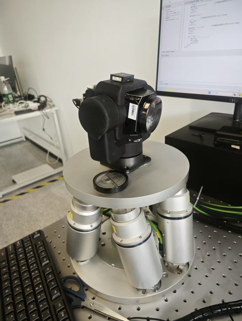 Close-up of stabilized optical payload on motion platform